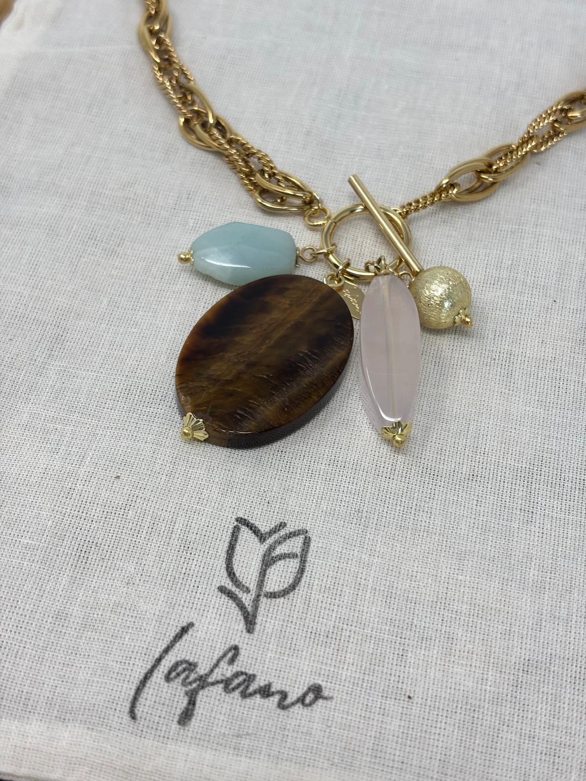 Catena Tiger's Eye Charm Gold Necklace