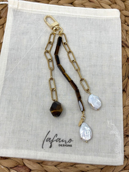 Tiger's Eye & Pearls Bag Charm image 0