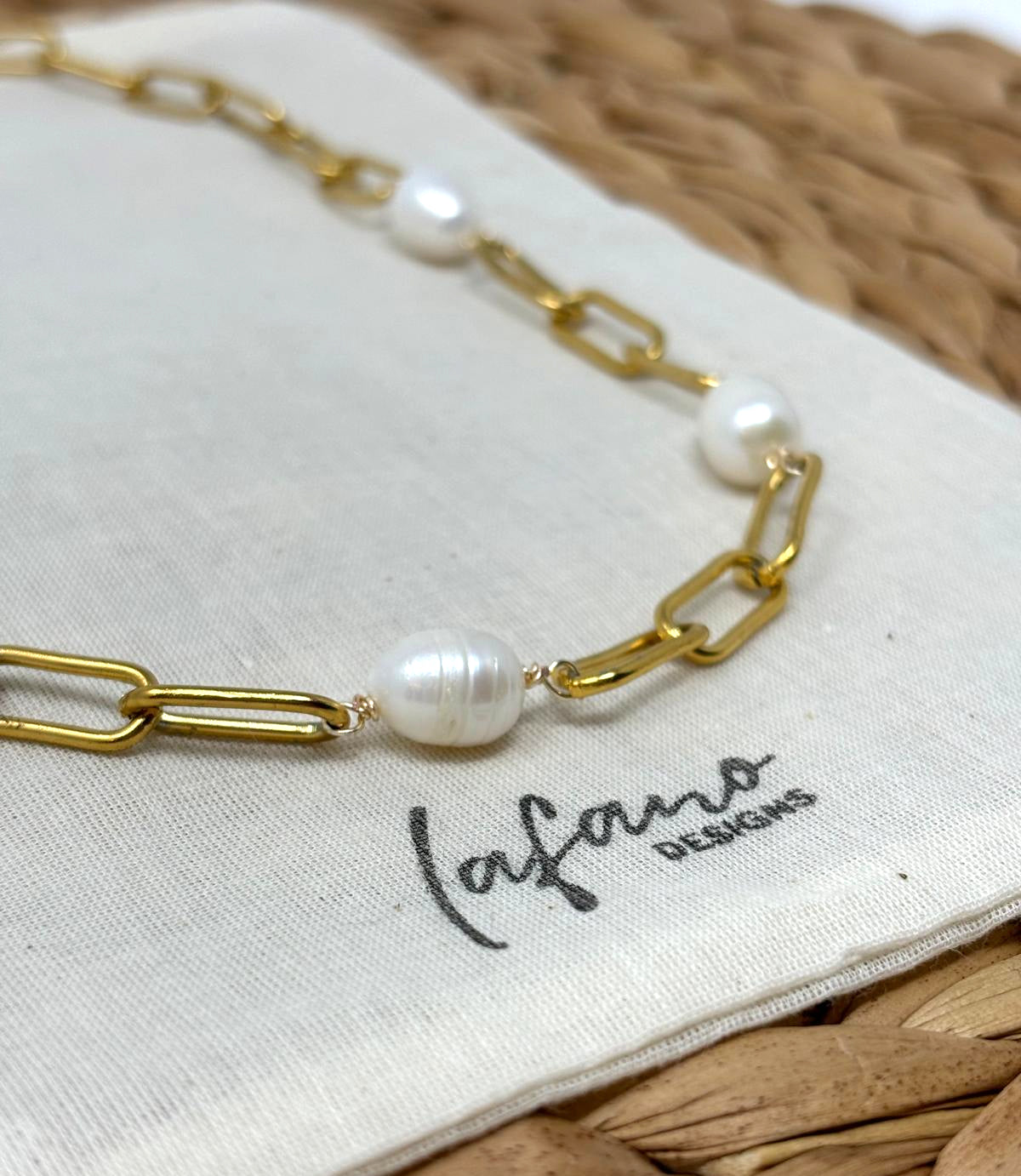 Paper Clip Pearl Stations Necklace image 1