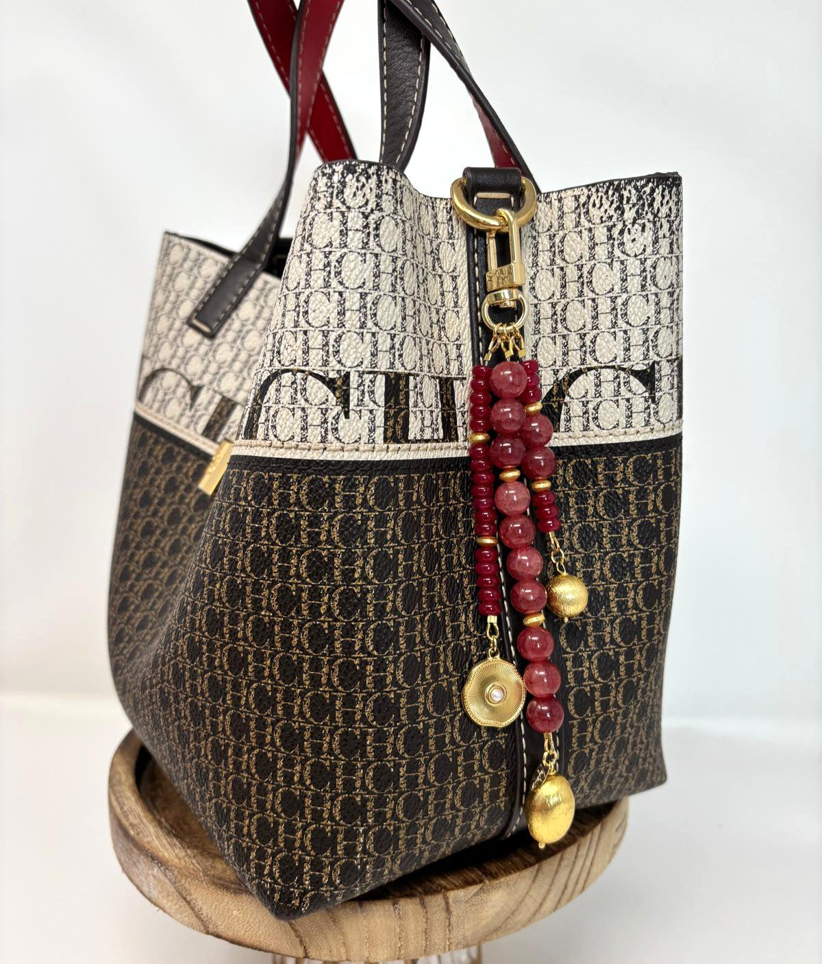 Burgundy & Gold Bag Charm image 1