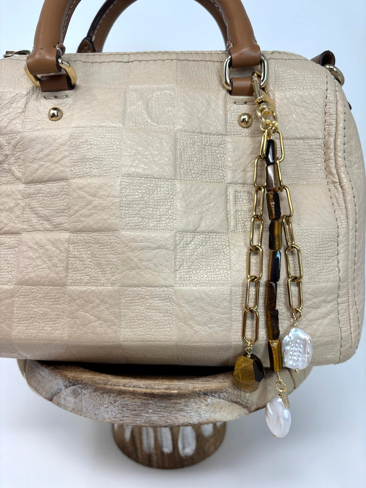 Tiger's Eye & Pearls Bag Charm image 1