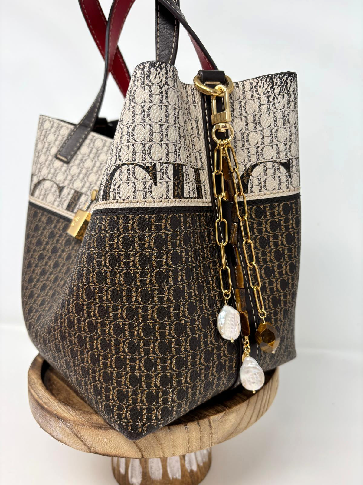 Tiger's Eye & Pearls Bag Charm image 2