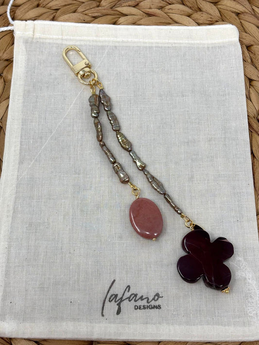 Mookaite & Pearls Bag Charm image 0