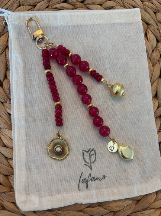 Burgundy & Gold Bag Charm