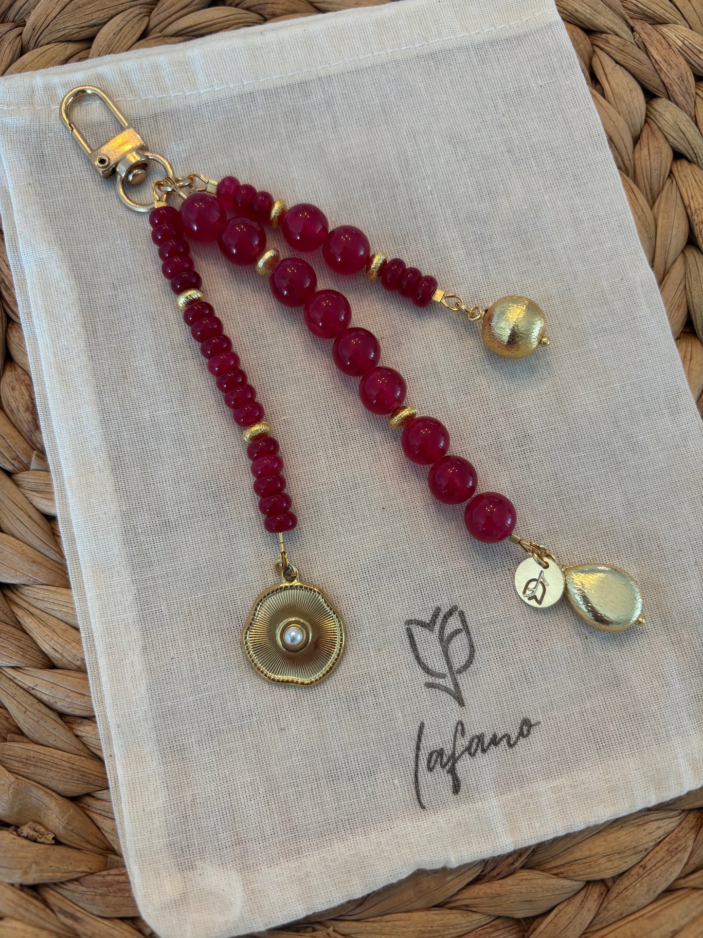 Burgundy & Gold Bag Charm