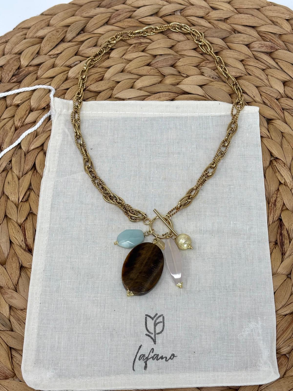 Catena Tiger's Eye Charm Gold Necklace