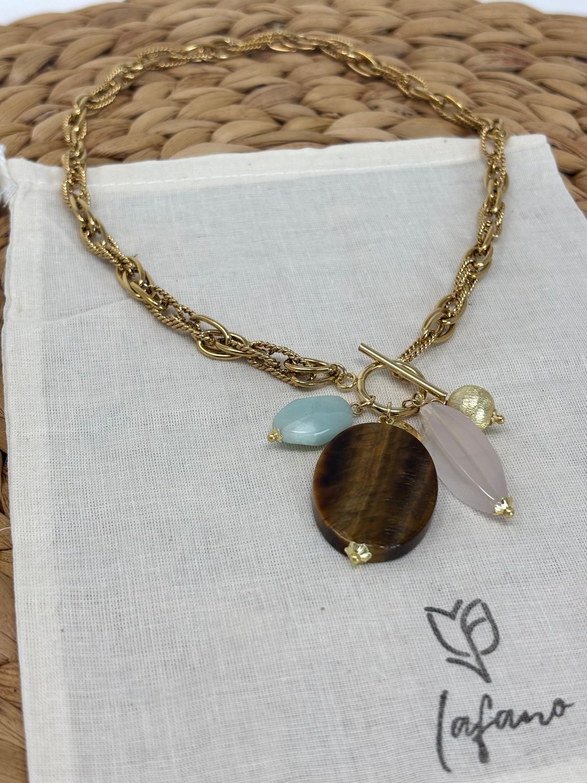 Catena Tiger's Eye Charm Gold Necklace