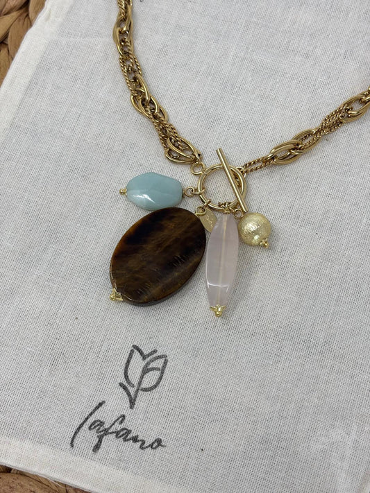 Catena Tiger's Eye Charm Gold Necklace
