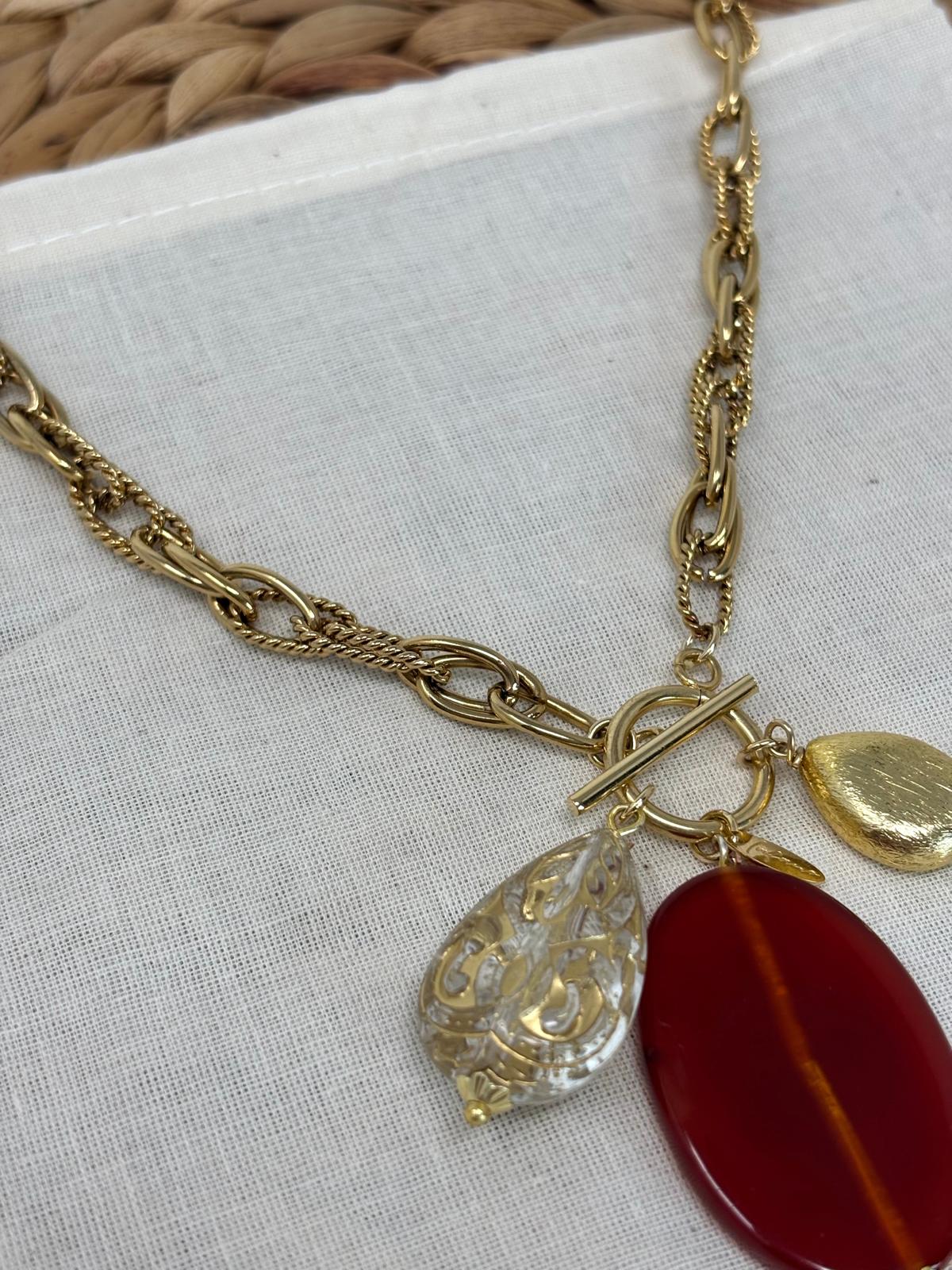 Catena Carnelian Charm Triple Gold Necklace