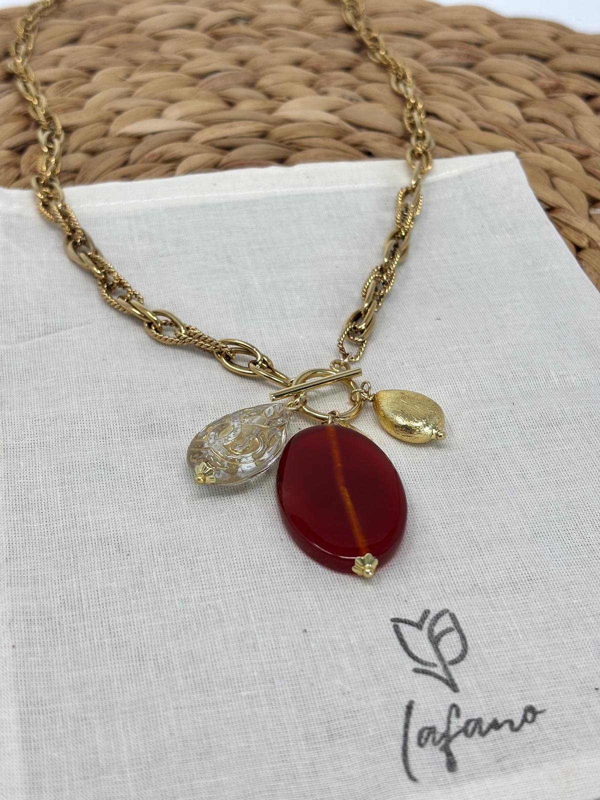 Catena Carnelian Charm Triple Gold Necklace