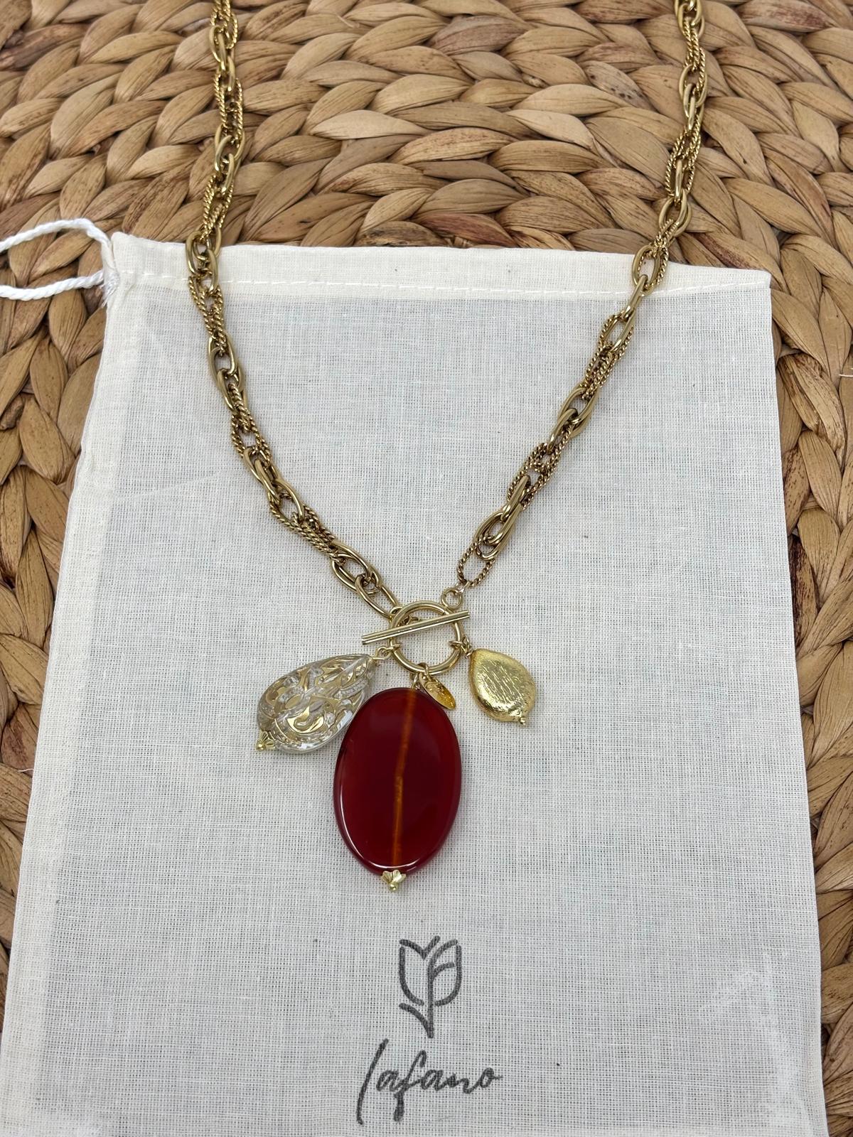 Catena Carnelian Charm Triple Gold Necklace