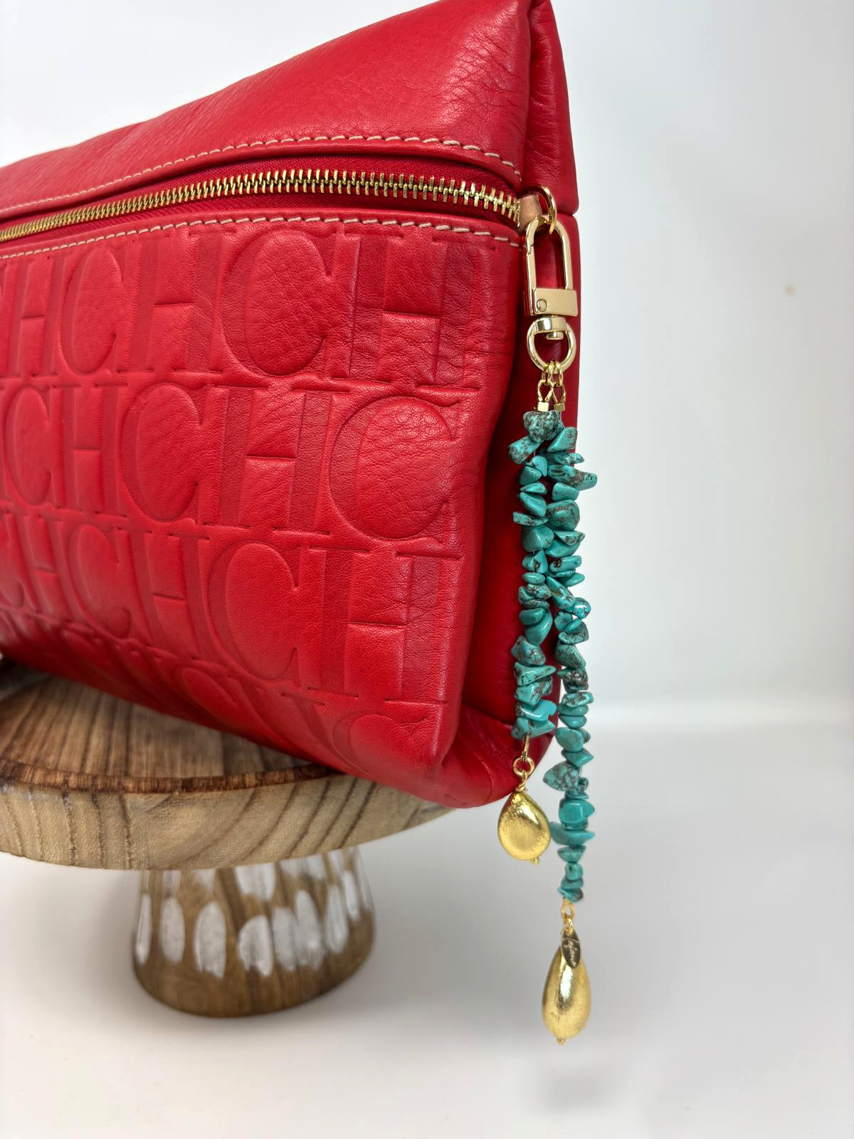 Turquoise & Gold Bag Charm image 1