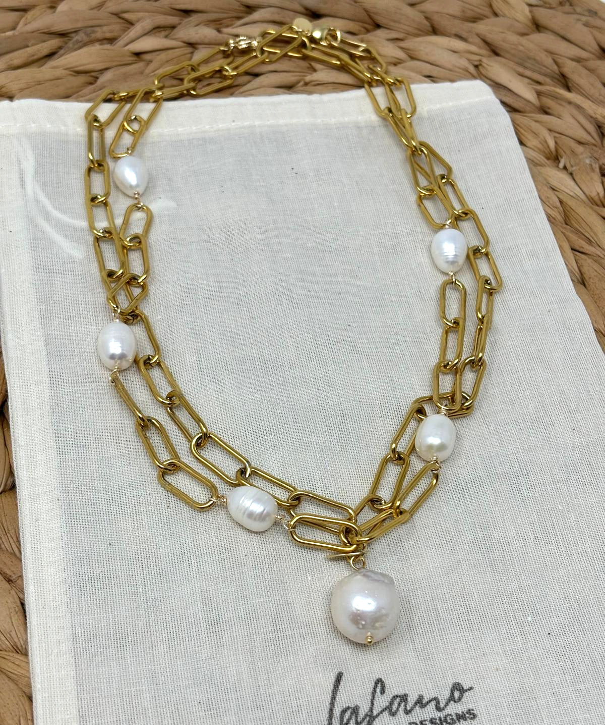 Paper Clip Pearl Stations Necklace image 2