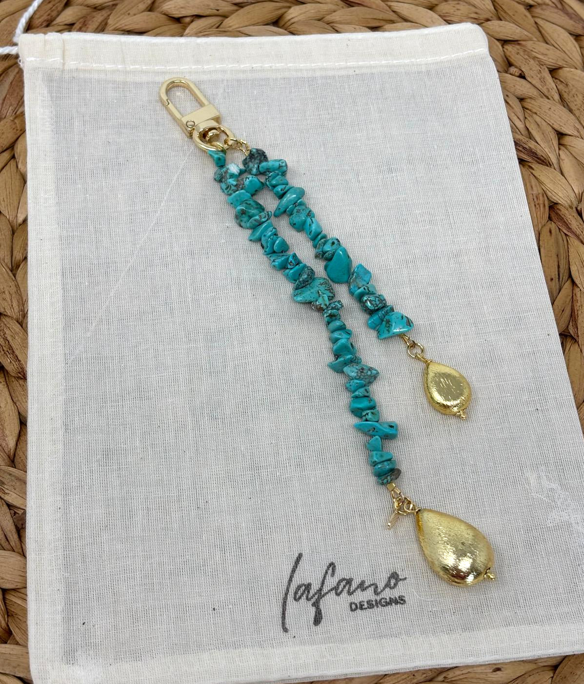 Turquoise & Gold Bag Charm image 0