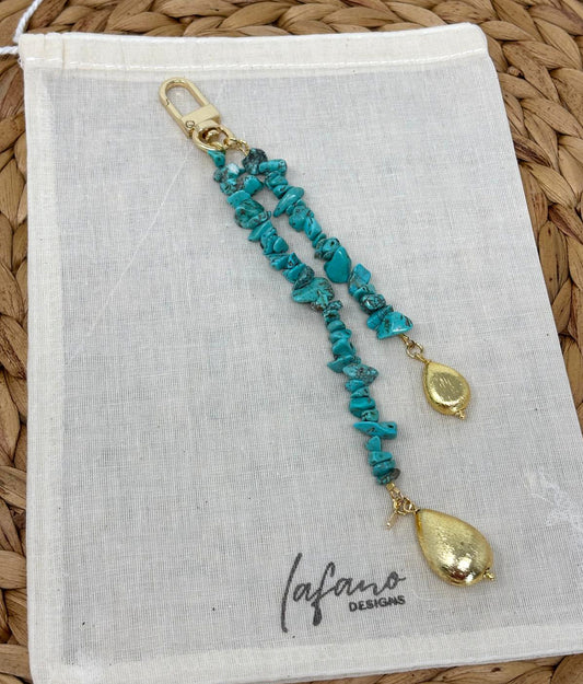 Turquoise & Gold Bag Charm image 0
