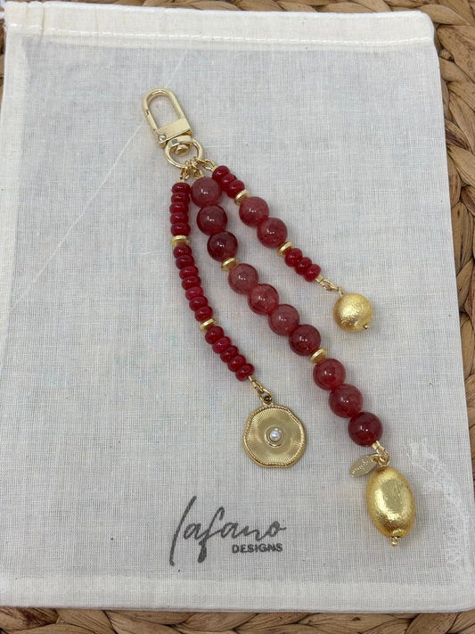 Burgundy & Gold Bag Charm image 0
